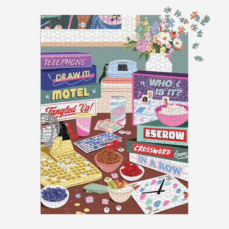 جاليسون لغز Galison Game Night 1000 قطعة في صندوق مربع من Galison - 27 بوصة × 20 بوصة لغز مصور بشكل جميل قطع سميكة وقوية نشاط ممتع وصعب للبالغين فكرة هدية فريدة من نوعها! - Image 5